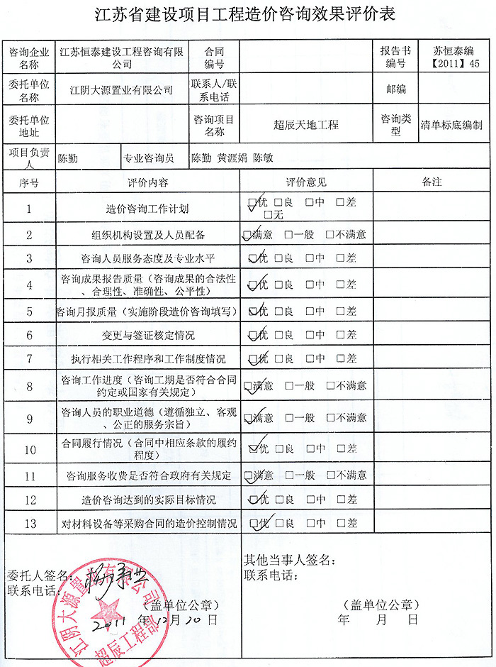 超辰國際廣場工程評價表